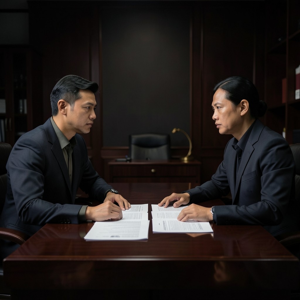 Advisors reviewing printed reporting pages in a Bangkok meeting room