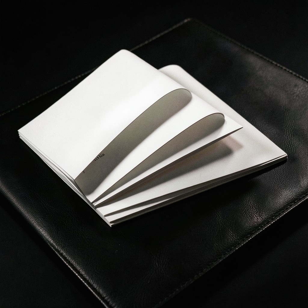 Printed financial reporting pages arranged on a dark walnut desk under warm lamp light